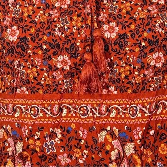 American Eagle Rust Orange Floral Print Boho Ruffle Blouse Size XS - Picture 6 of 12